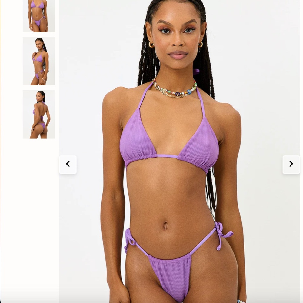 Frankies Bikinis Set -Tia Ribbed Triangle Bikini Top + Bottom Purple XS NWT